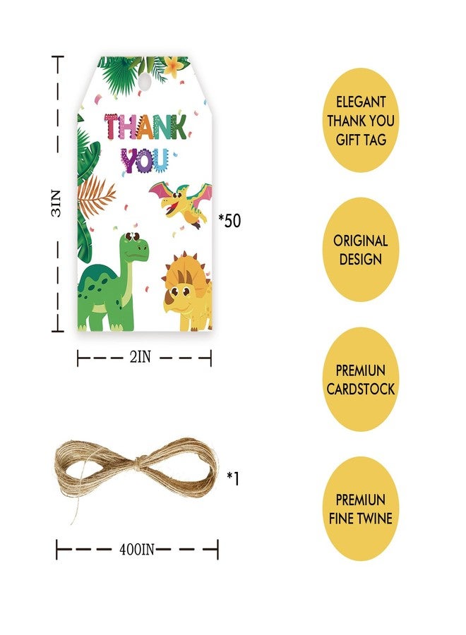 FORSHEEP 50pcs Dinosaur Thank You Tags, Dinosaur Gift Tag with String for Boy Birthday Party, Thank You Paper Tags for Dino Themed Gender Reveal/Jurassic Birthday Party Favors - Image 2